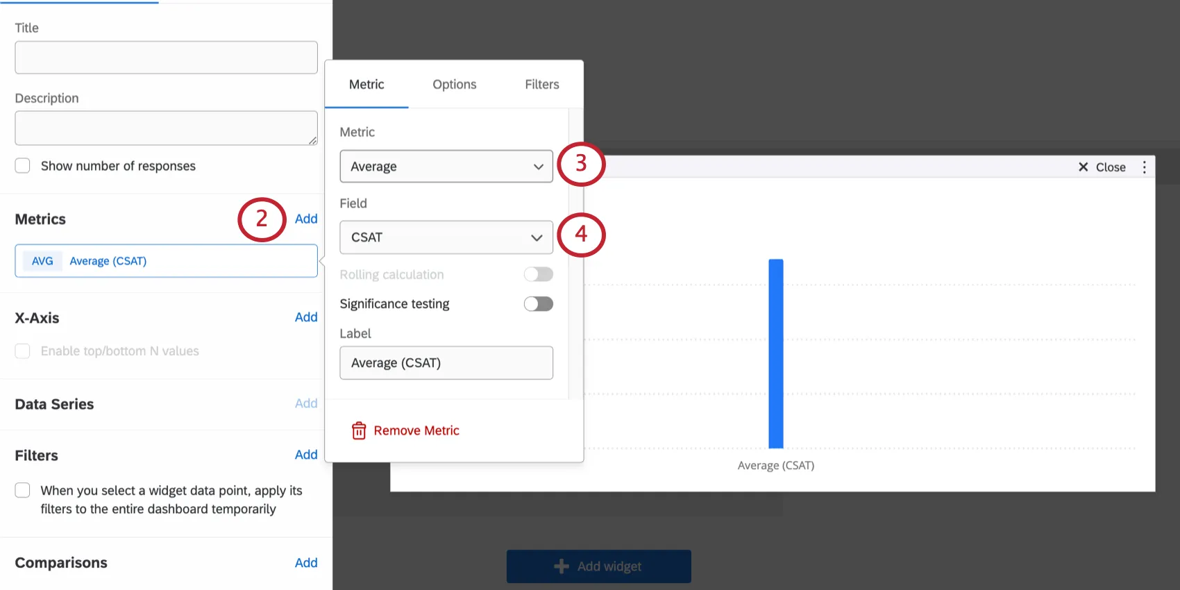 image of editing a horizontal bar chart widget to have an average metric