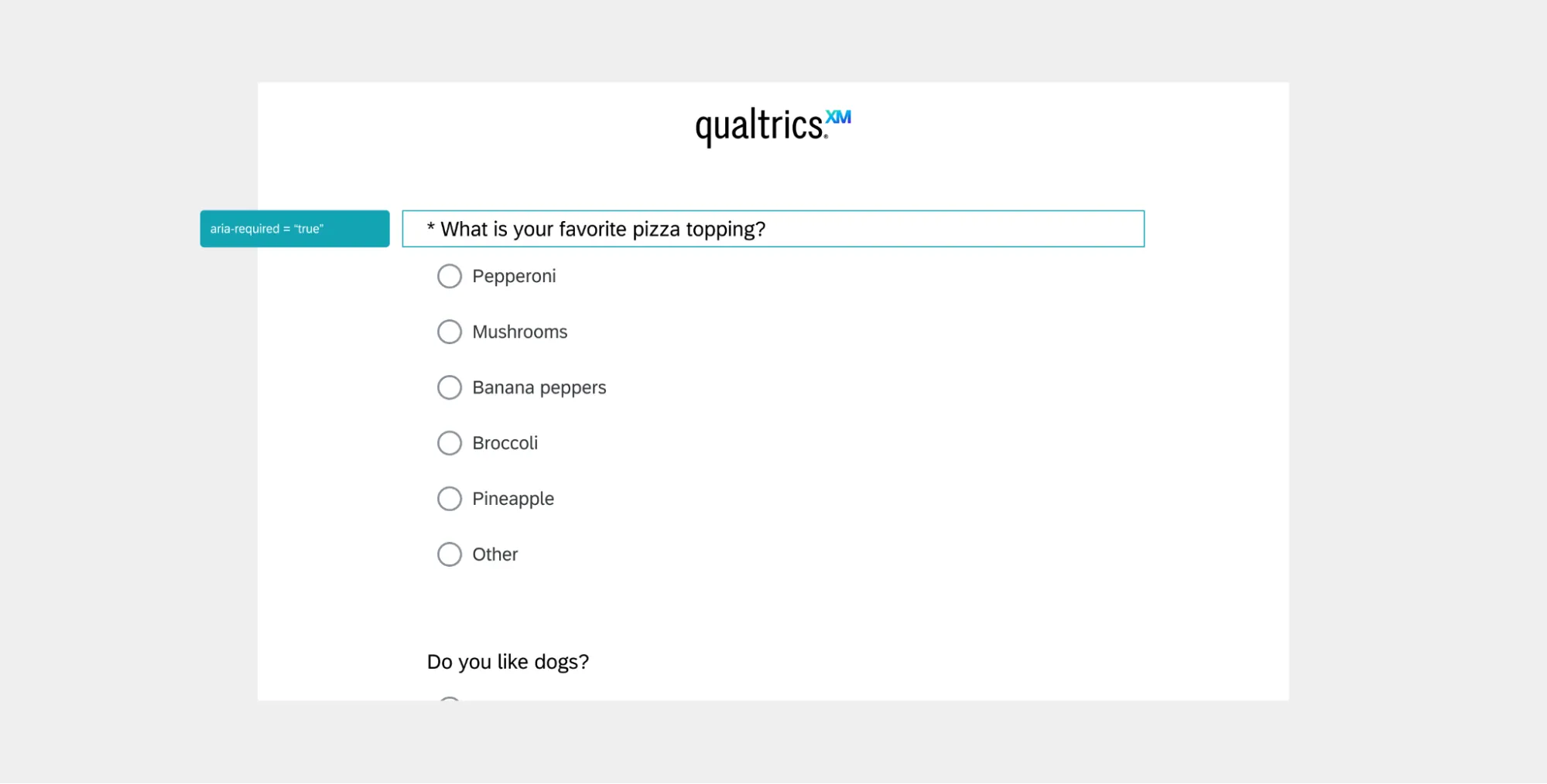 Multiple choice mit "aria-required = true" weiter dem hervorgehobenen Titel