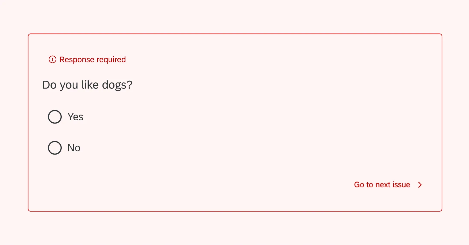 Leere Multiple Choice mit Alert Antwort erforderlich oben, Hintergrund ist weiß, Text ist schwarz und Alert ist rot