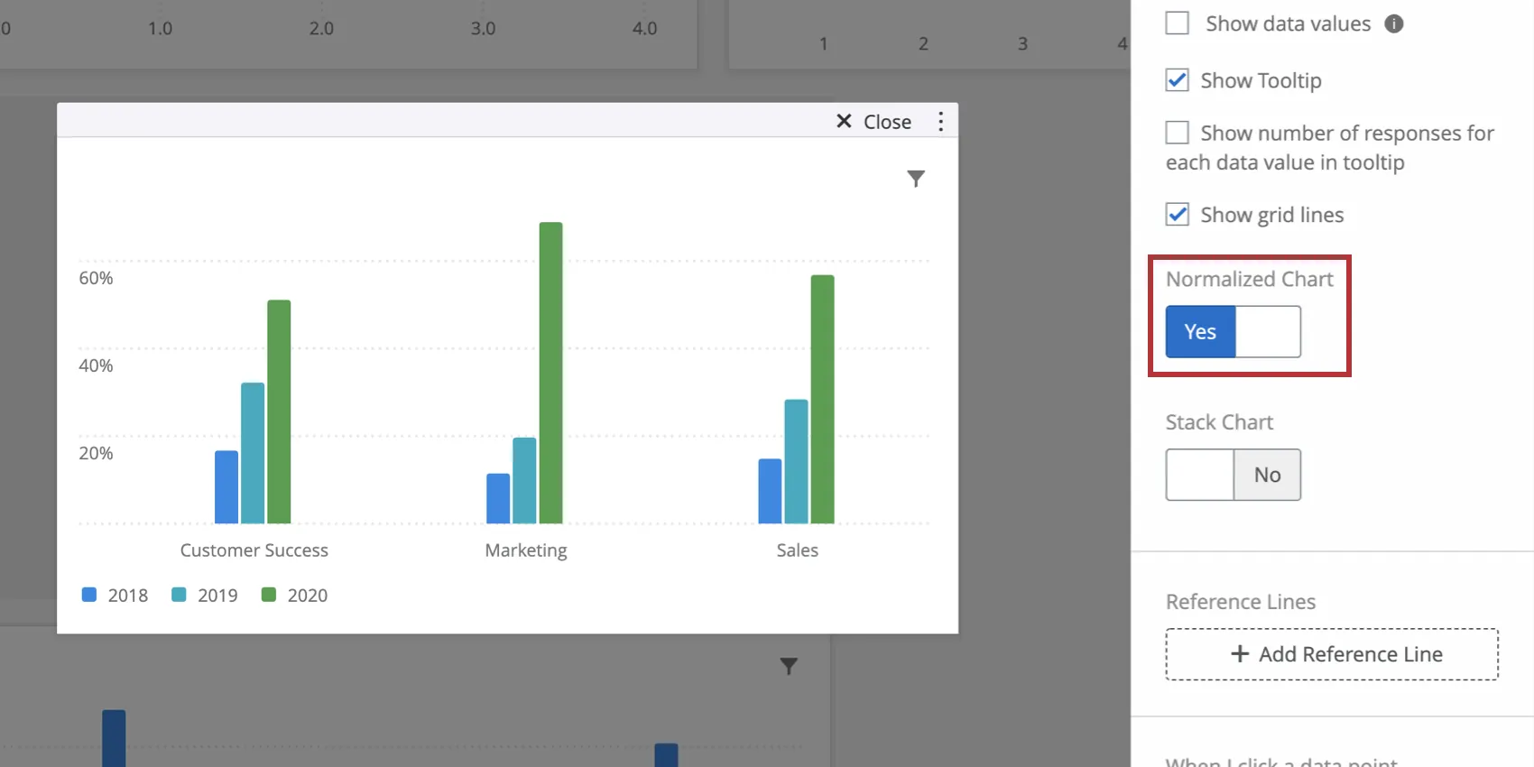 Cambio del gráfico normalizado en el panel de edición de la derecha