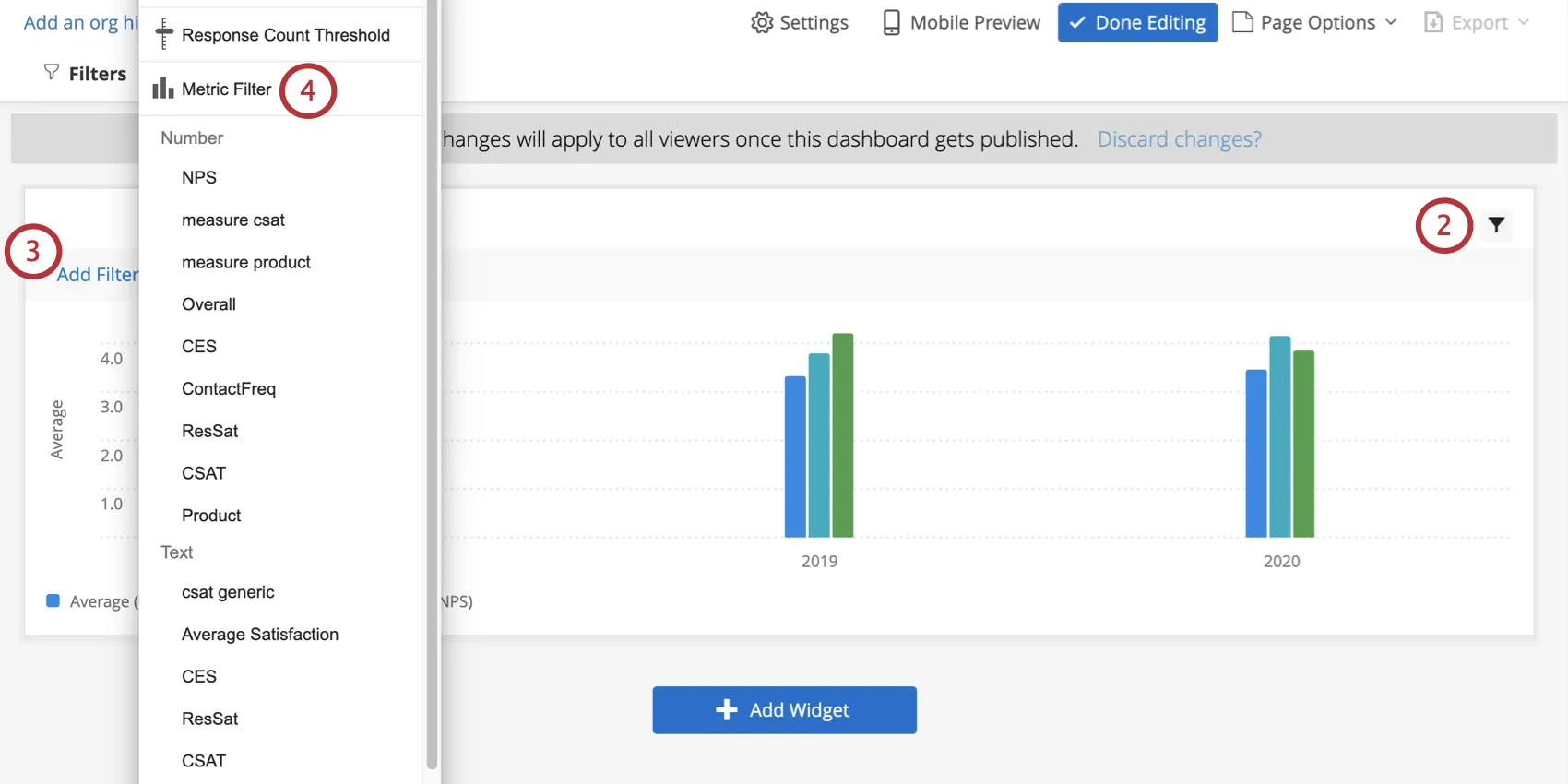 Filter Icon and Metric Filter option