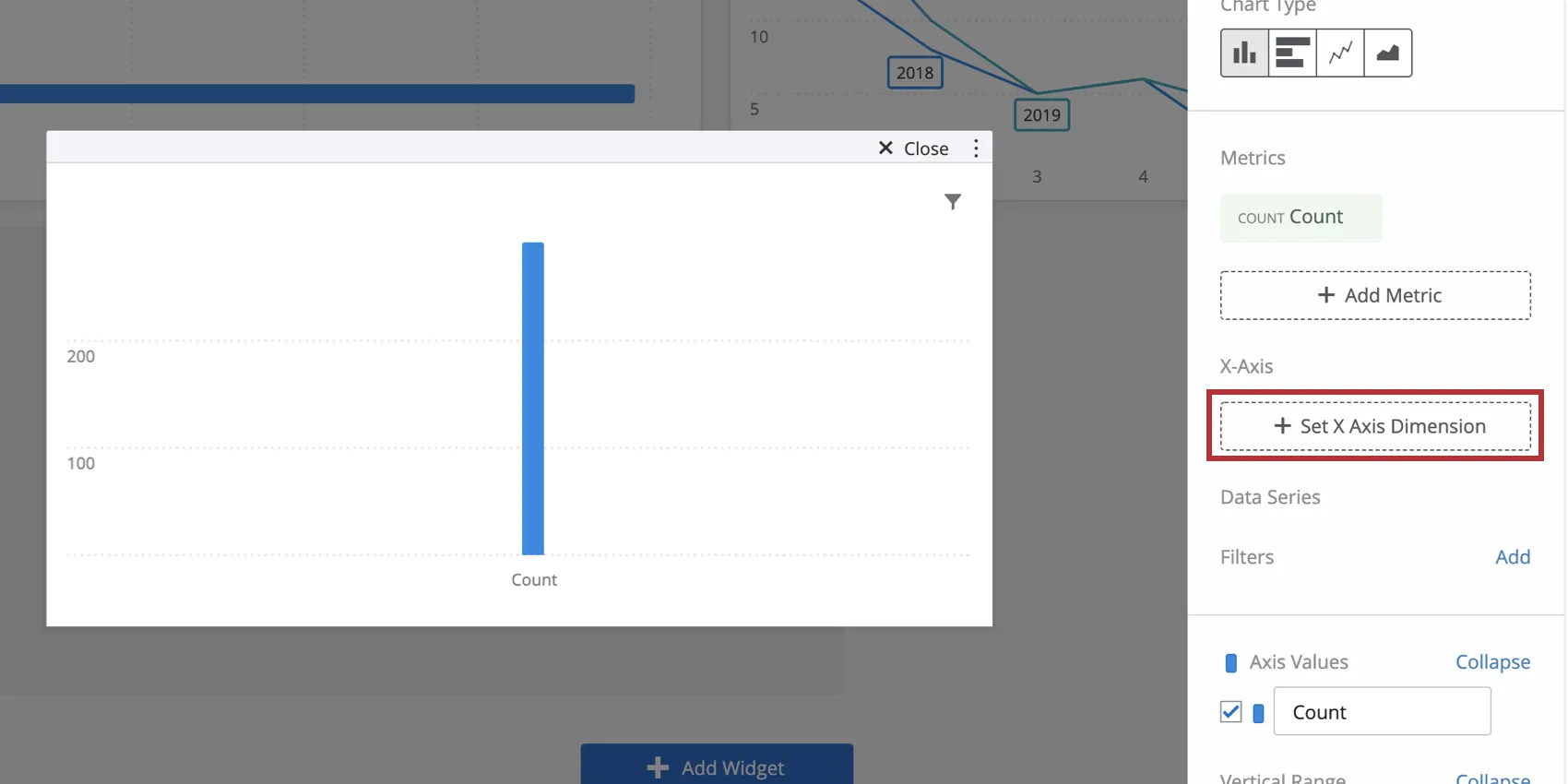 X-Axis button and dropdown