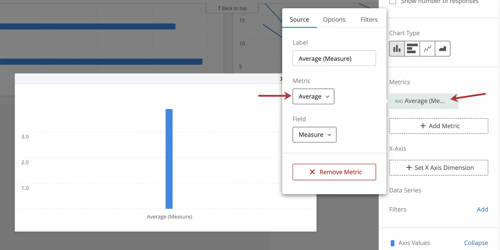 Metric settings in a bar chart