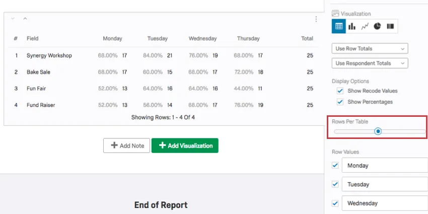 rows per table slider