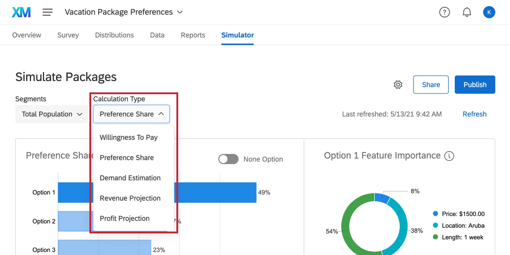 Dropdown in upper-left of simulator