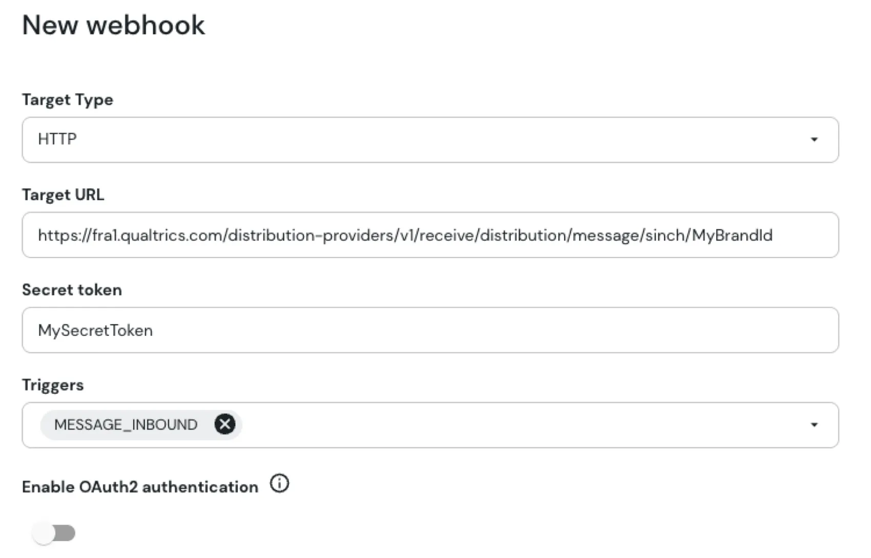 Se está añadiendo un webhook en Sinch para SMS bidireccionales.