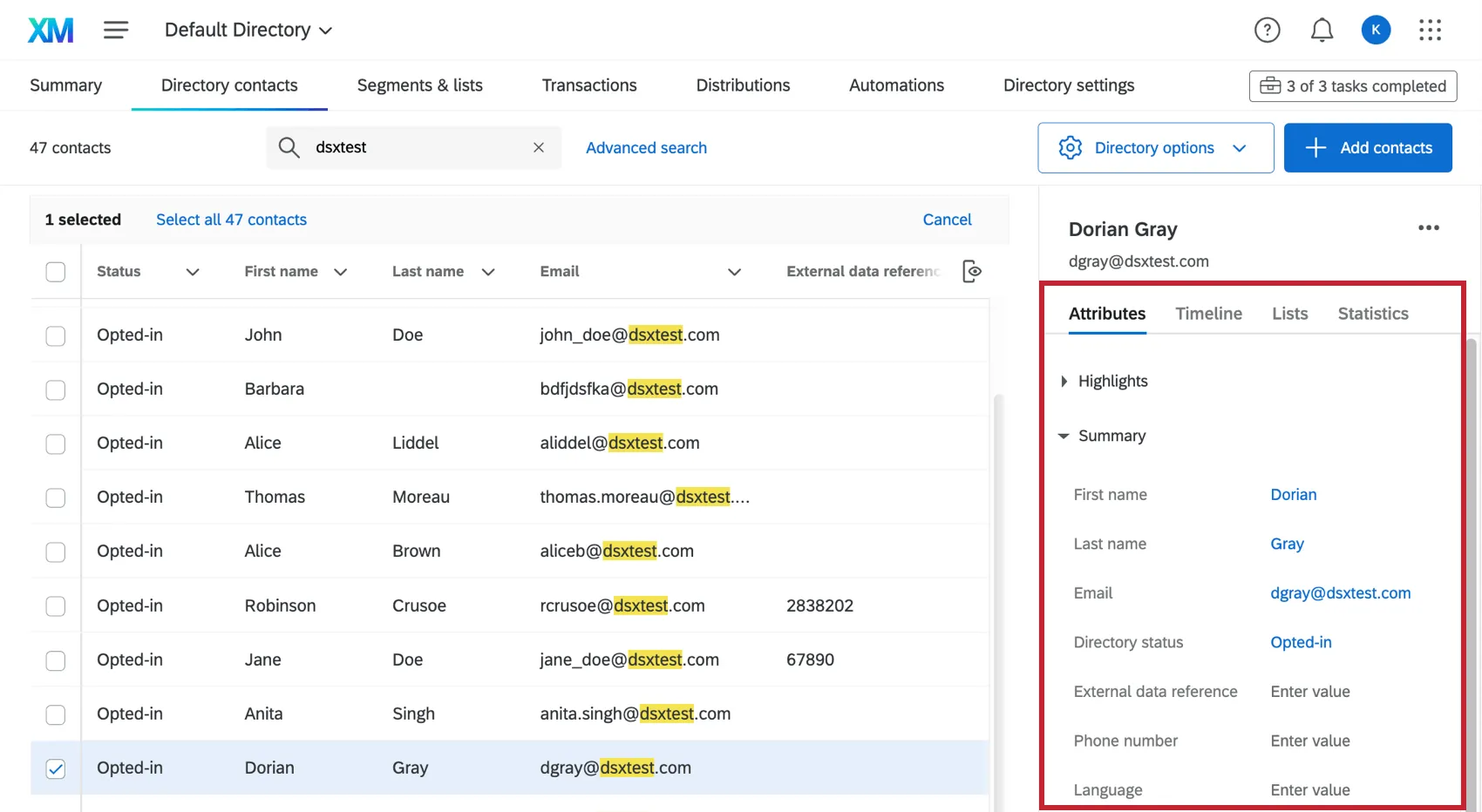 A picture of the attributes section