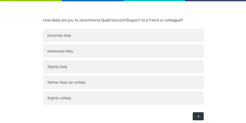 A survey asking how likely you are to recommend the support site to a friend