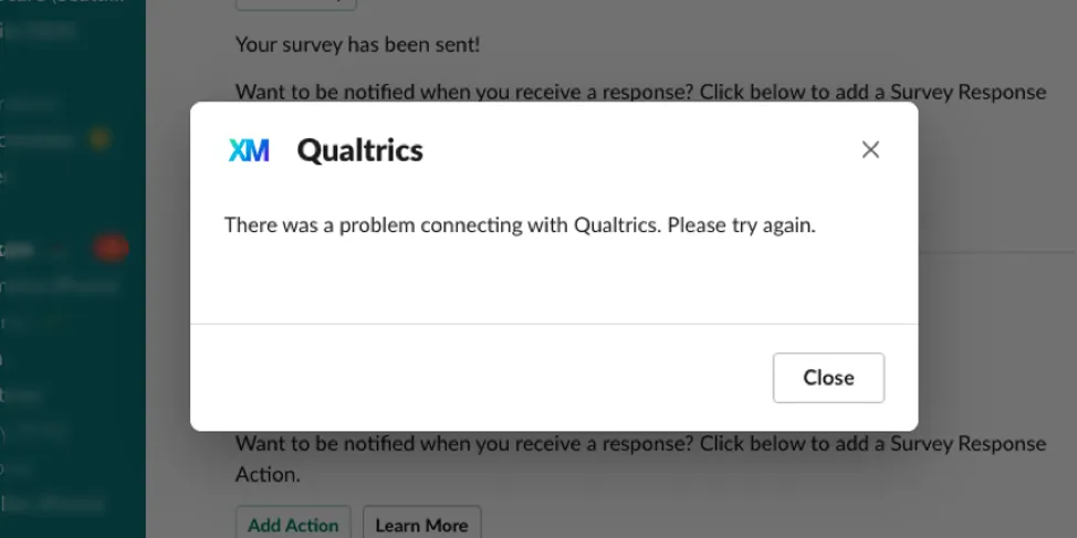 an image of the "there was an error connecting with Qualtrics. Please try again" error message