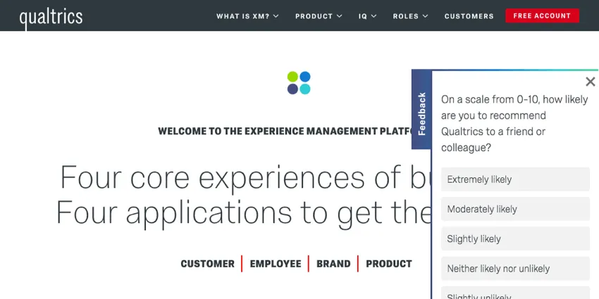 On the Qualtrics main page, a tab with a survey expands onto the page