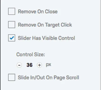 Opzioni SLIDER che di solito appaiono a sinistra in una barra laterale grigia