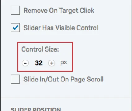 El tamaño del control está establecido en 32 px