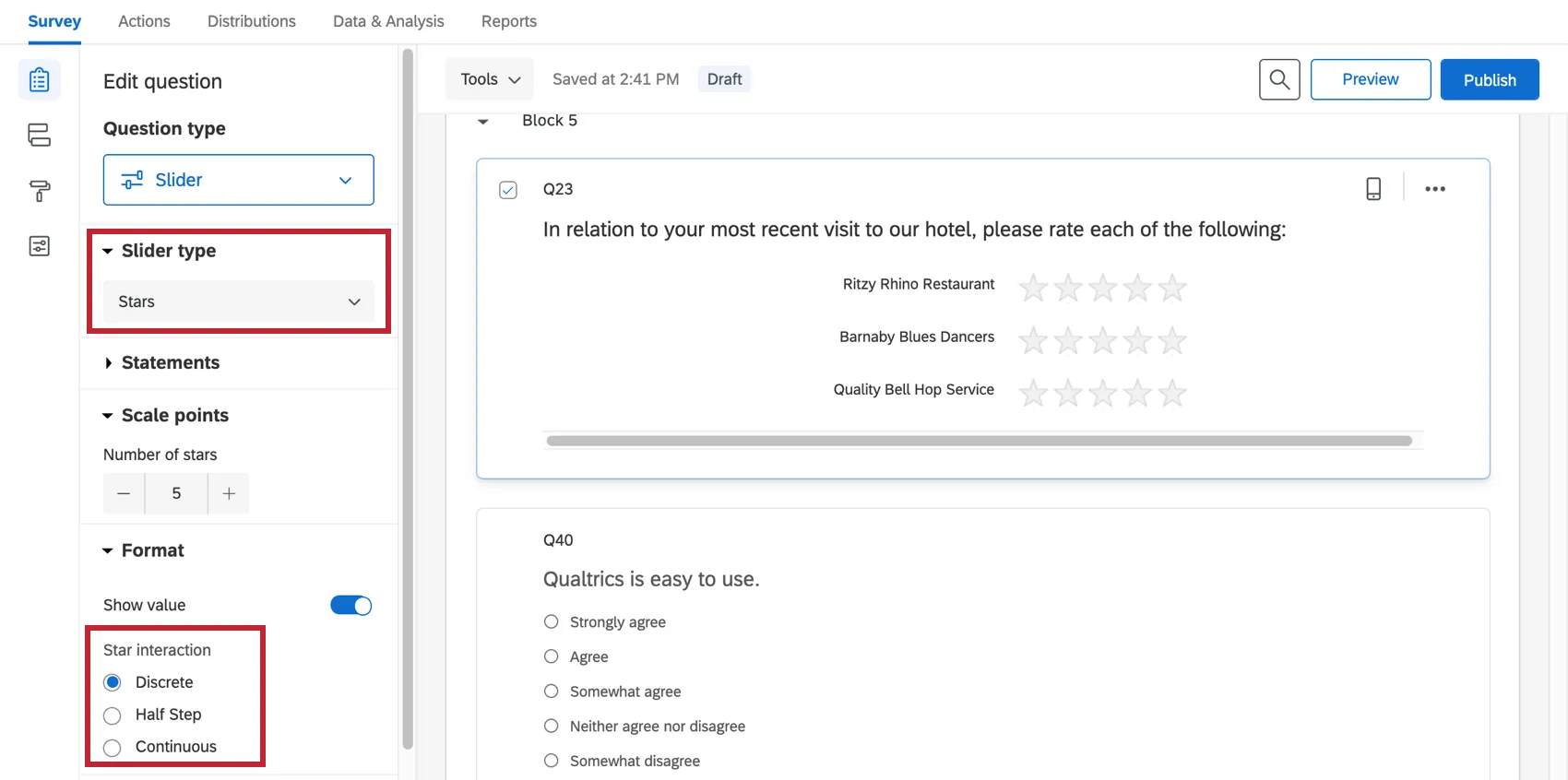 Stars é selecionado, fazendo com que o controle deslizante se pareça com uma classificação em estrelas