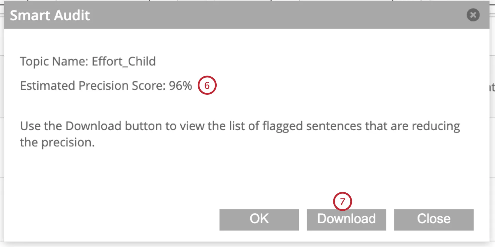 viewing the precision score and downloading the generated csv file