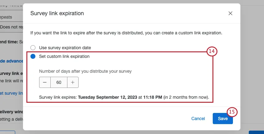definição de uma expiração de link personalizada