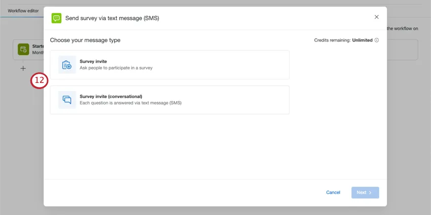 2 options: survey invite and survey invite conversational