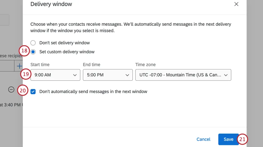 setting a custom delivery window