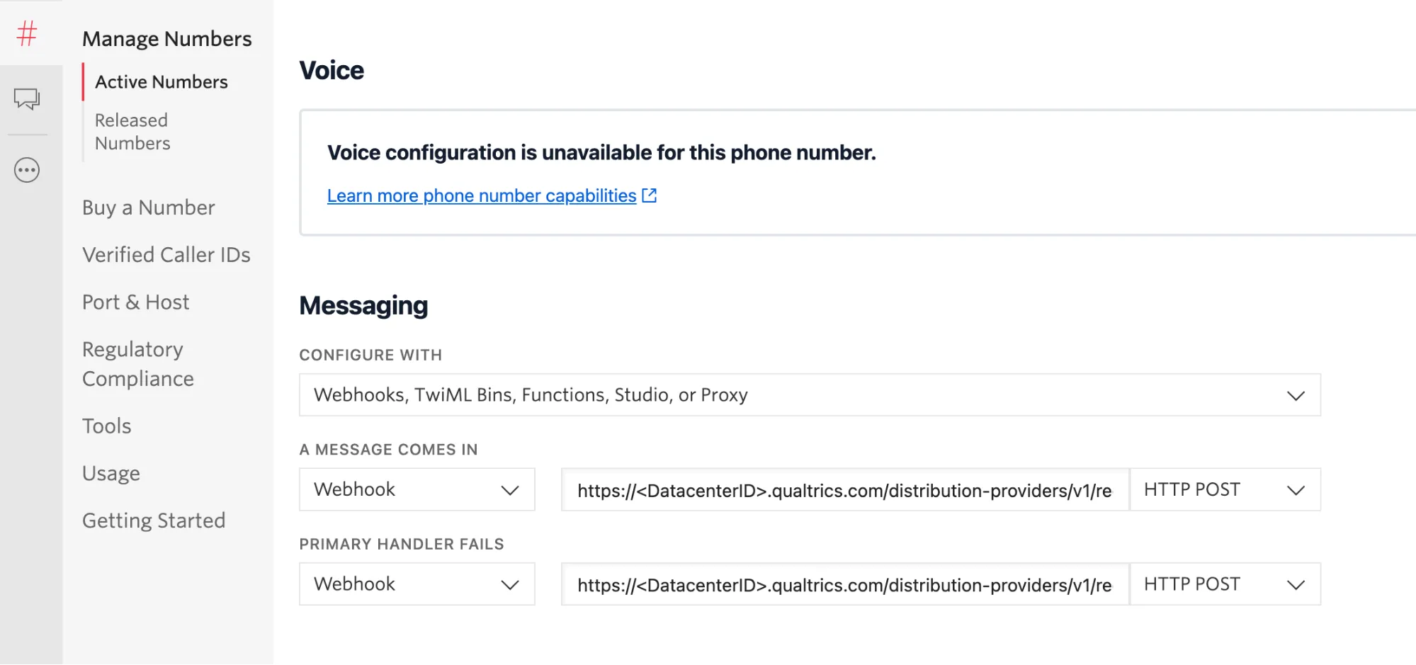 Exibindo a página do Twilio descrita nas etapas abaixo