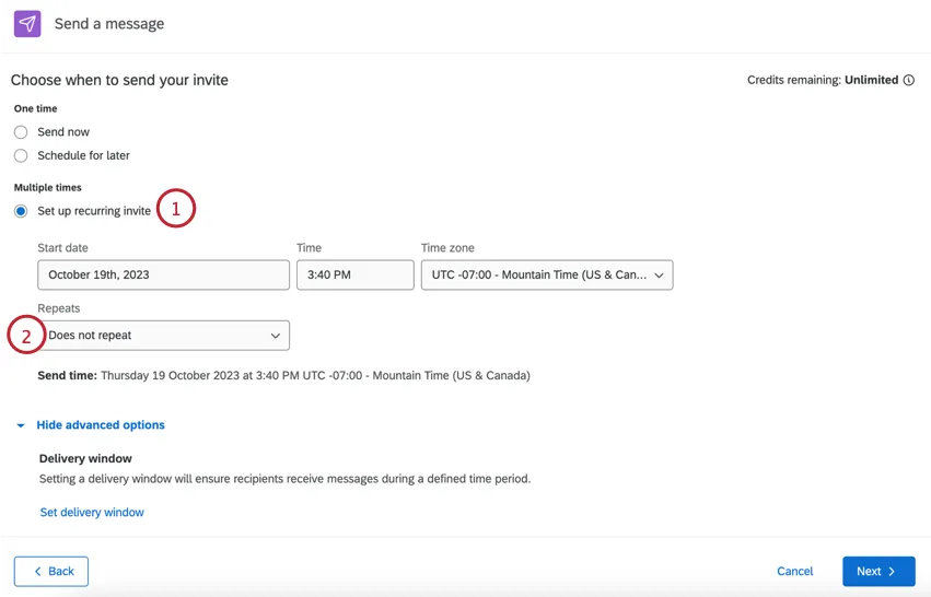 programmazione di un invito ripetuto