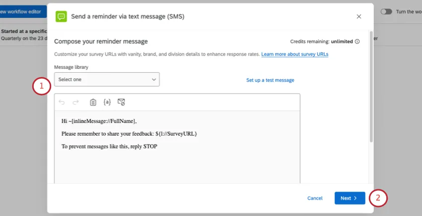 capture décran de la fenêtre où vous écrivez votre message SMS