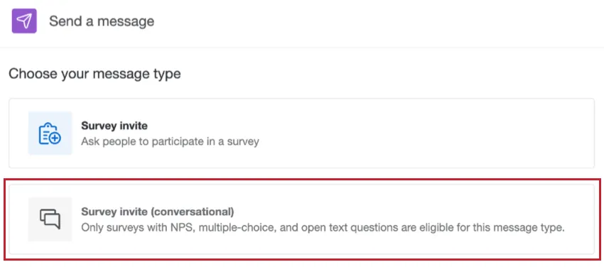 loption de linvitation à lenquête conversationnelle est grisée