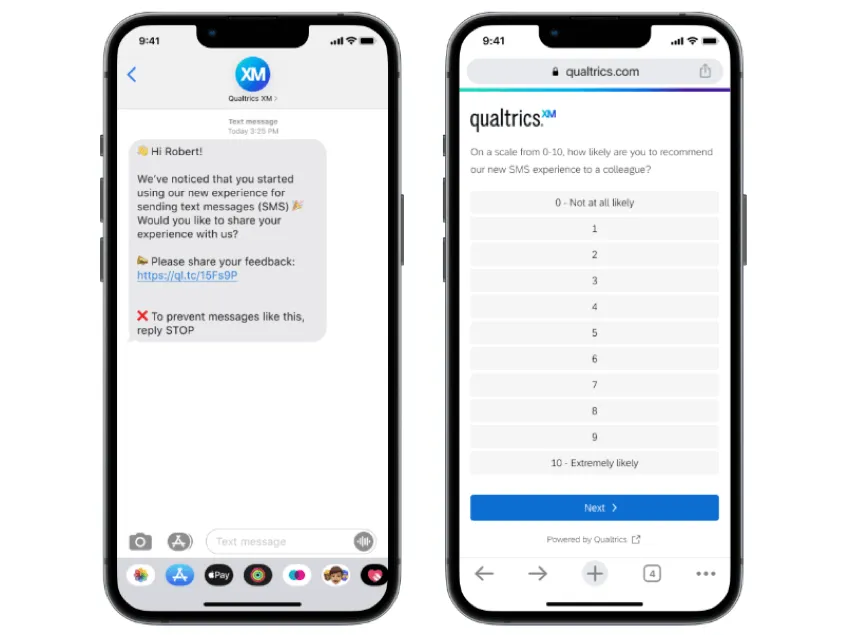 invitation à lenquête dans un message texte