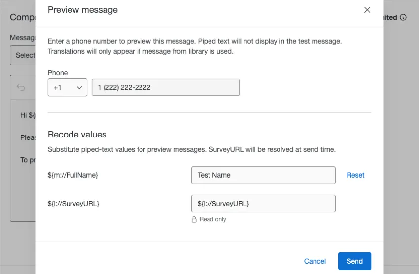 Configurar una vista previa de SMS