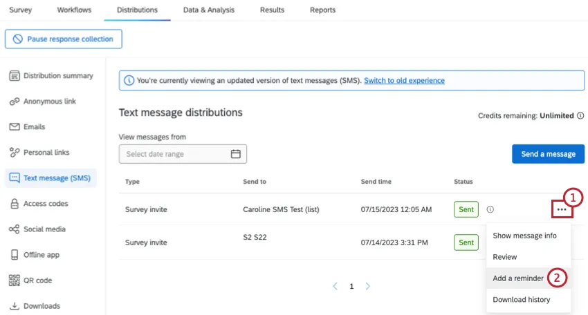Schedule reminder or thank yous for SMS Distribution