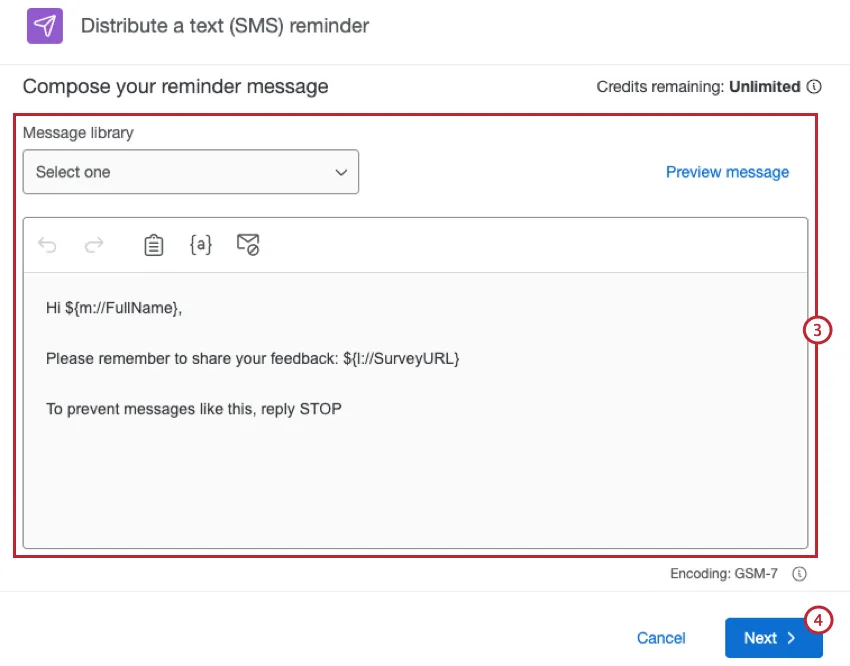 selecting a reminder message