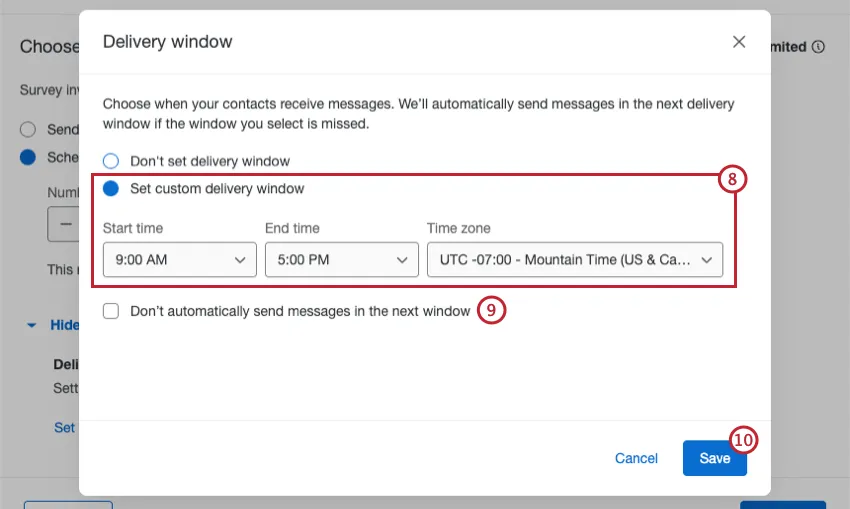 setting a custom delivery window