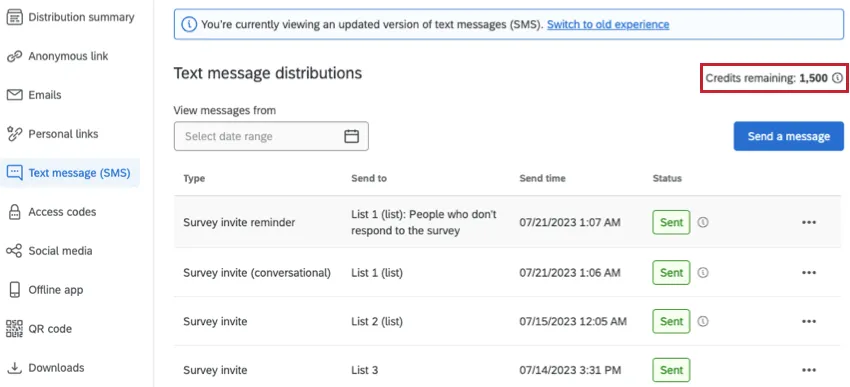 Crediti residui per SMS