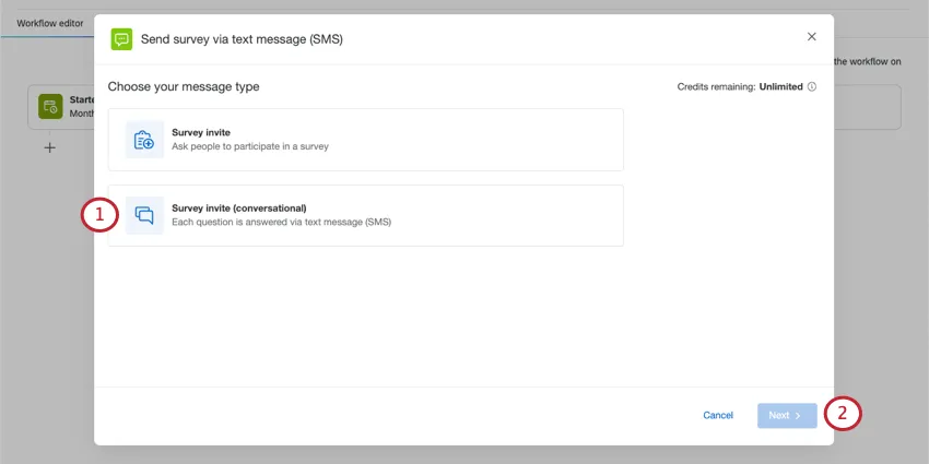 Selezione dellinvito al sondaggio conversazionale