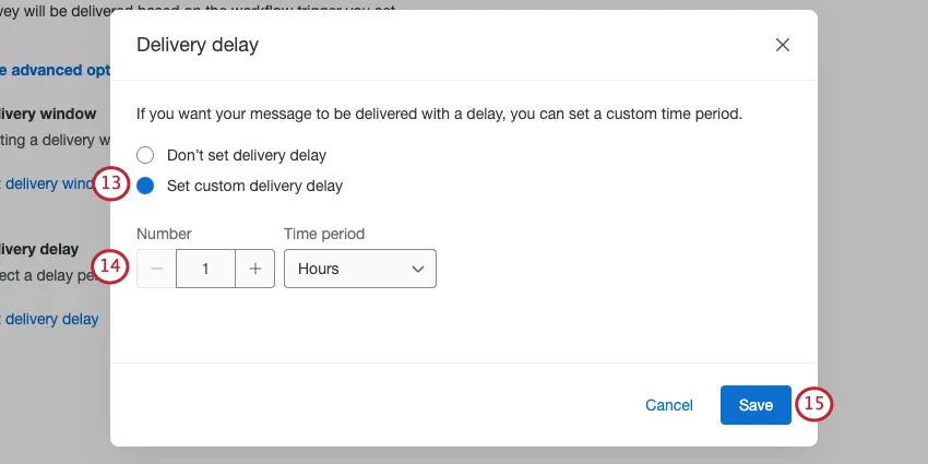 Window where you configure delivery delay