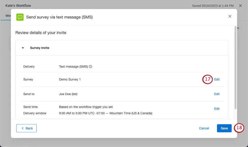 Summary of changes with edit button next to each item