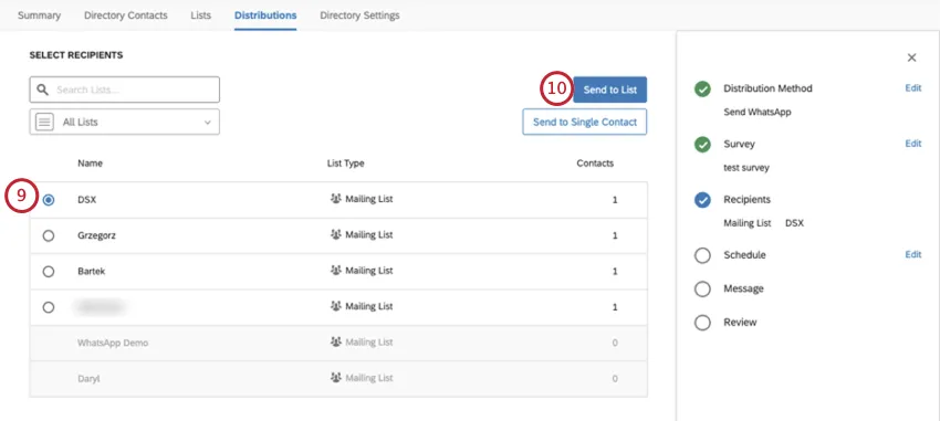 Selecting a mailing list