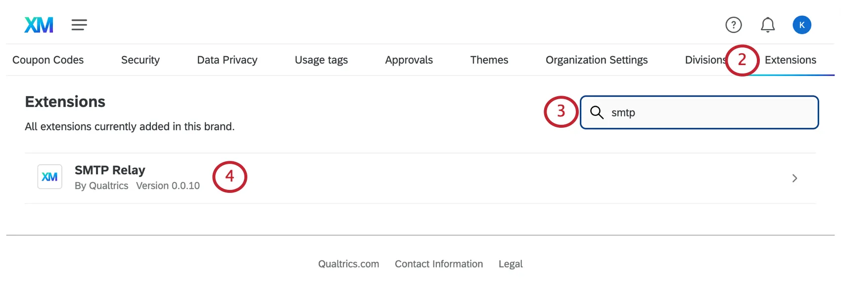 Image de la sélection de loption SMTP dans longlet Extensions