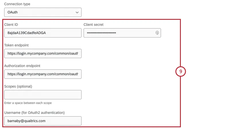 adicionar os campos de conexão para o oauth