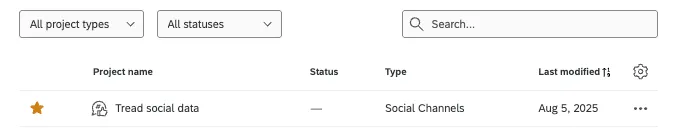 social channels project on the project page