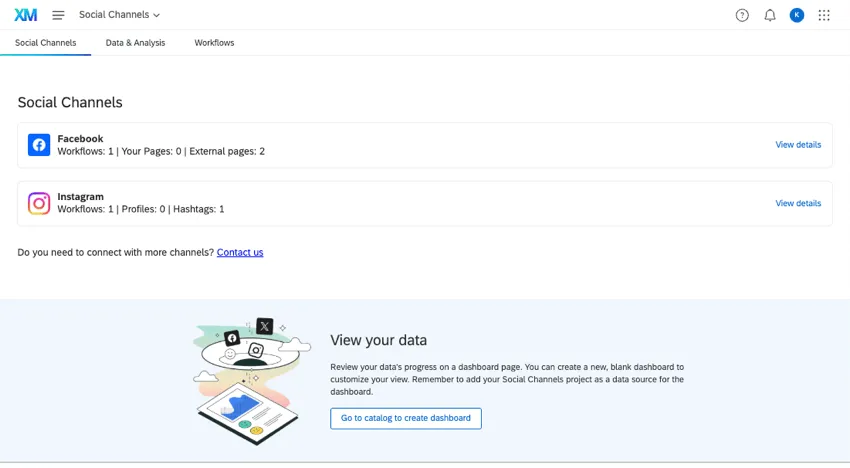 social channels tab of a social channels program