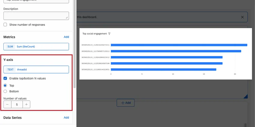 iD da linha no eixo Y, com os 5 principais valores configurados