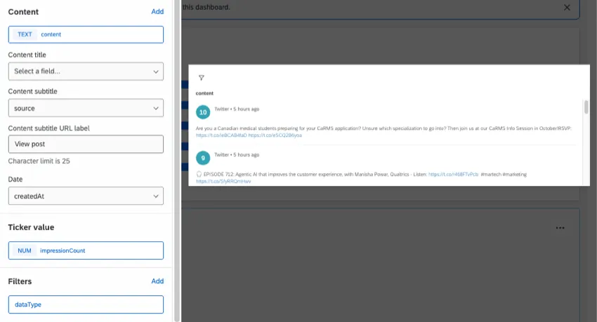 response ticker with social data inside it