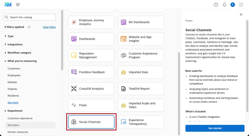 inside catalog, have selected social channels