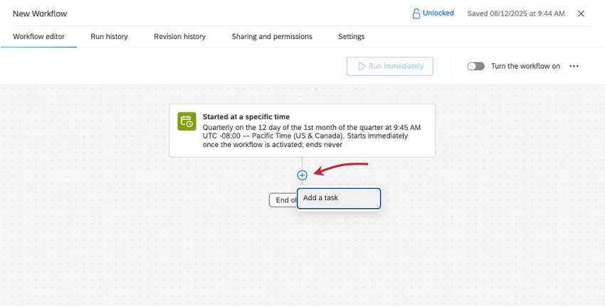 add a task button shown on workflow