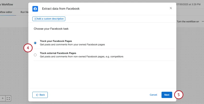 selecting between Facebook tracking types
