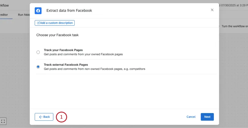 back button bottom-right of workflow modals