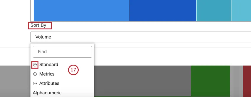 Se você selecionar a opção de layout Heatmap - Single Row (Mapa de calor - Linha única) ou Heatmap - Single Column (Mapa de calor - Coluna única), poderá selecionar uma das métricas disponíveis pelas quais os agrupamentos selecionados devem ser classificados da esquerda para a direita (para o layout Single Row) ou de cima para baixo (para o layout Single Column)