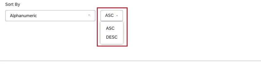 Selezionare ASC per applicare lordinamento ascendente o DESC per applicare lordinamento discendente.