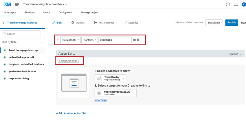 intercept editor open and areas where you add logic are highlighted