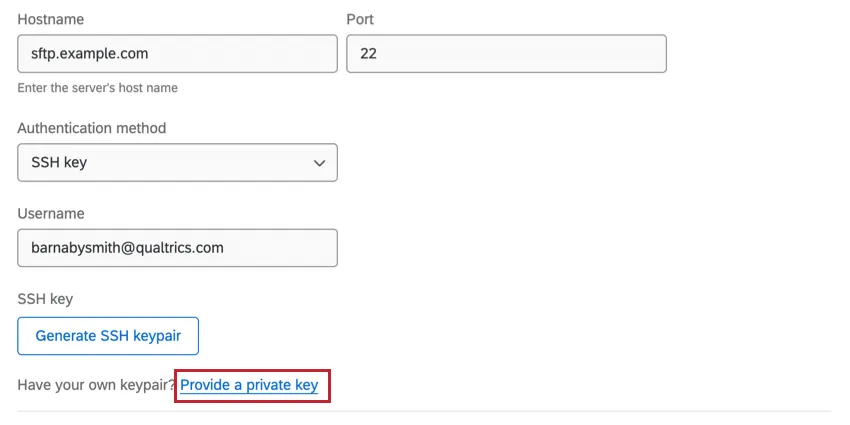 clicking provide a private key