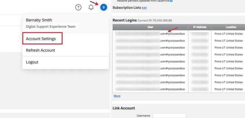 ユーザー名にシャープ記号が付いた ［アカウント設定］ の ［最近のログイン］ セクション